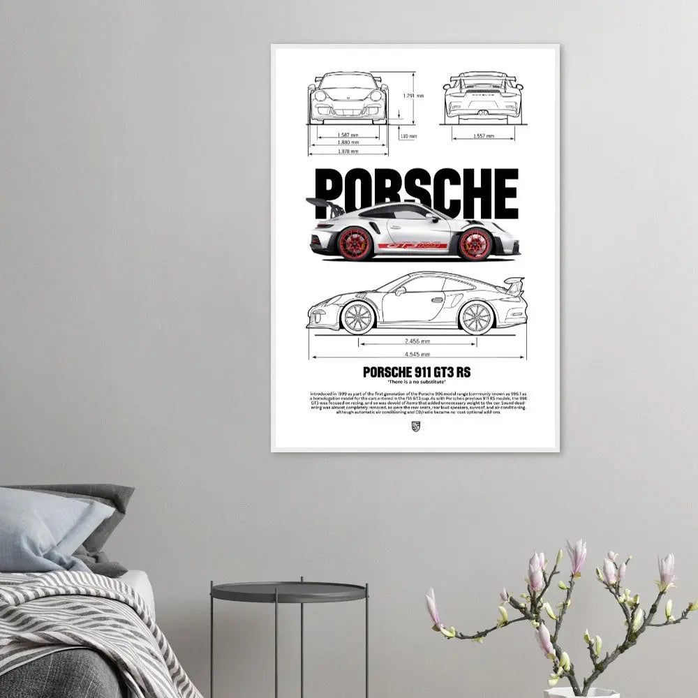 Porsche 911 GT3 RS Classic Matte Paper Wooden Framed Poster, Luxury Automotive Wall Art - Hustle and Soul