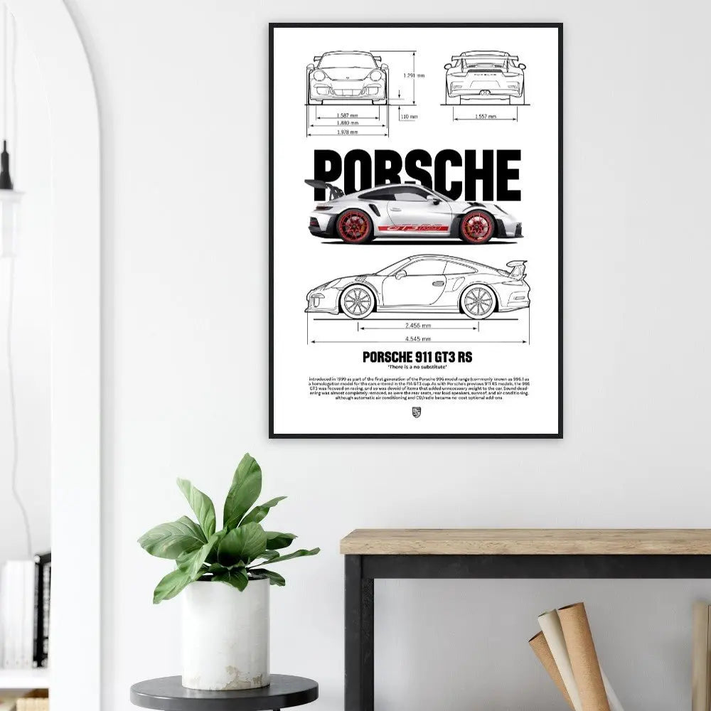 Porsche 911 GT3 RS Classic Matte Paper Wooden Framed Poster, Luxury Automotive Wall Art - Hustle and Soul