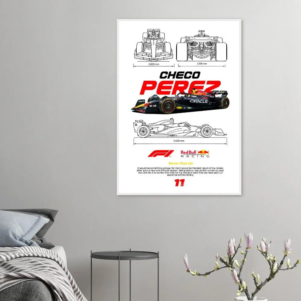 Sergio "Checo" Pérez's Red Bull F1 Car Classic Matte Paper Wooden Framed Poster, Formula 1 Racing Wall Art - Hustle and Soul