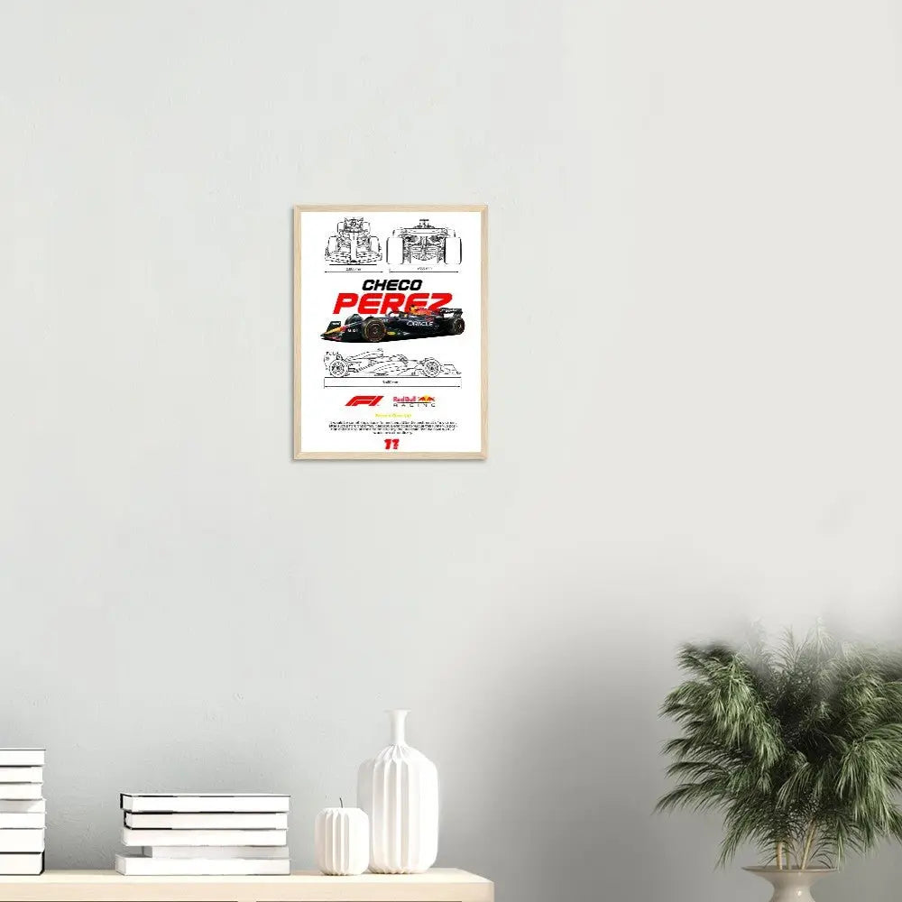 Sergio "Checo" Pérez's Red Bull F1 Car Classic Matte Paper Wooden Framed Poster, Formula 1 Racing Wall Art - Hustle and Soul