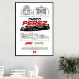Sergio "Checo" Pérez's Red Bull F1 Car Classic Matte Paper Wooden Framed Poster, Formula 1 Racing Wall Art - Hustle and Soul