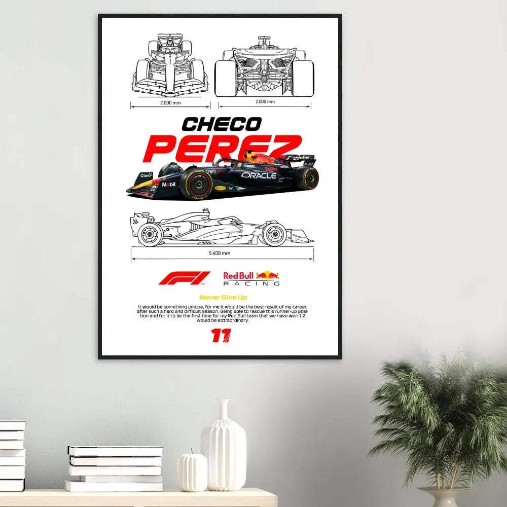 Sergio "Checo" Pérez's Red Bull F1 Car Classic Matte Paper Wooden Framed Poster, Formula 1 Racing Wall Art - Hustle and Soul