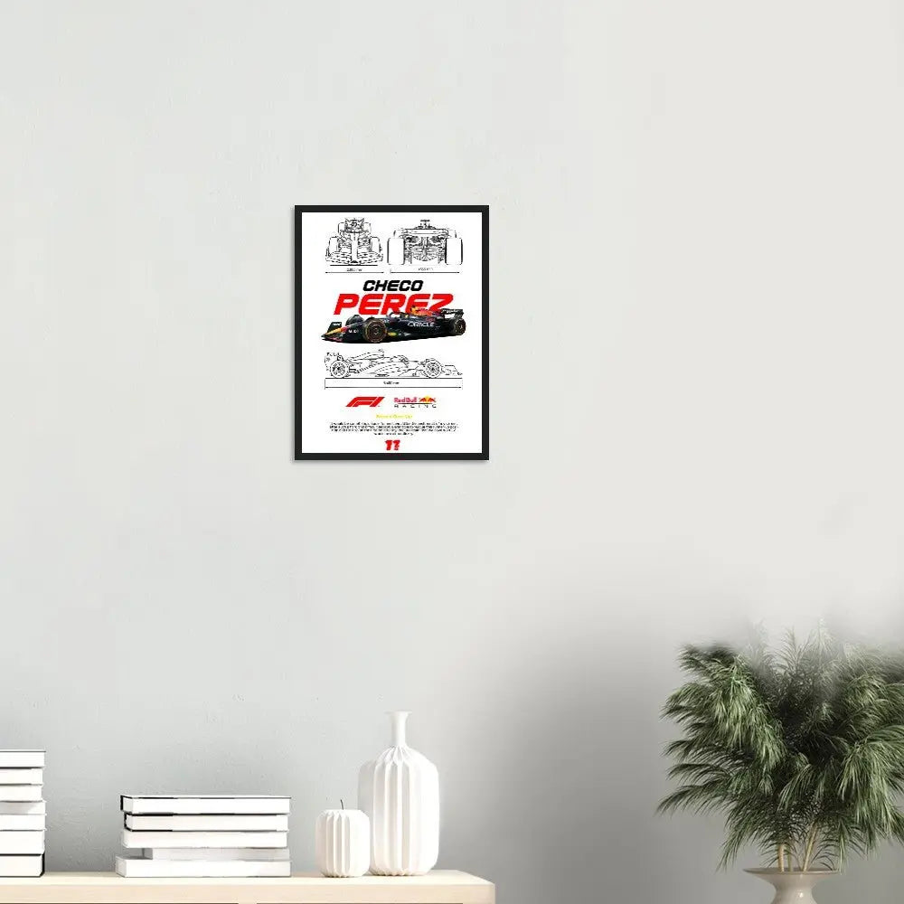 Sergio "Checo" Pérez's Red Bull F1 Car Classic Matte Paper Wooden Framed Poster, Formula 1 Racing Wall Art - Hustle and Soul