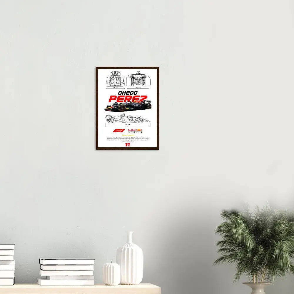 Sergio "Checo" Pérez's Red Bull F1 Car Classic Matte Paper Wooden Framed Poster, Formula 1 Racing Wall Art - Hustle and Soul
