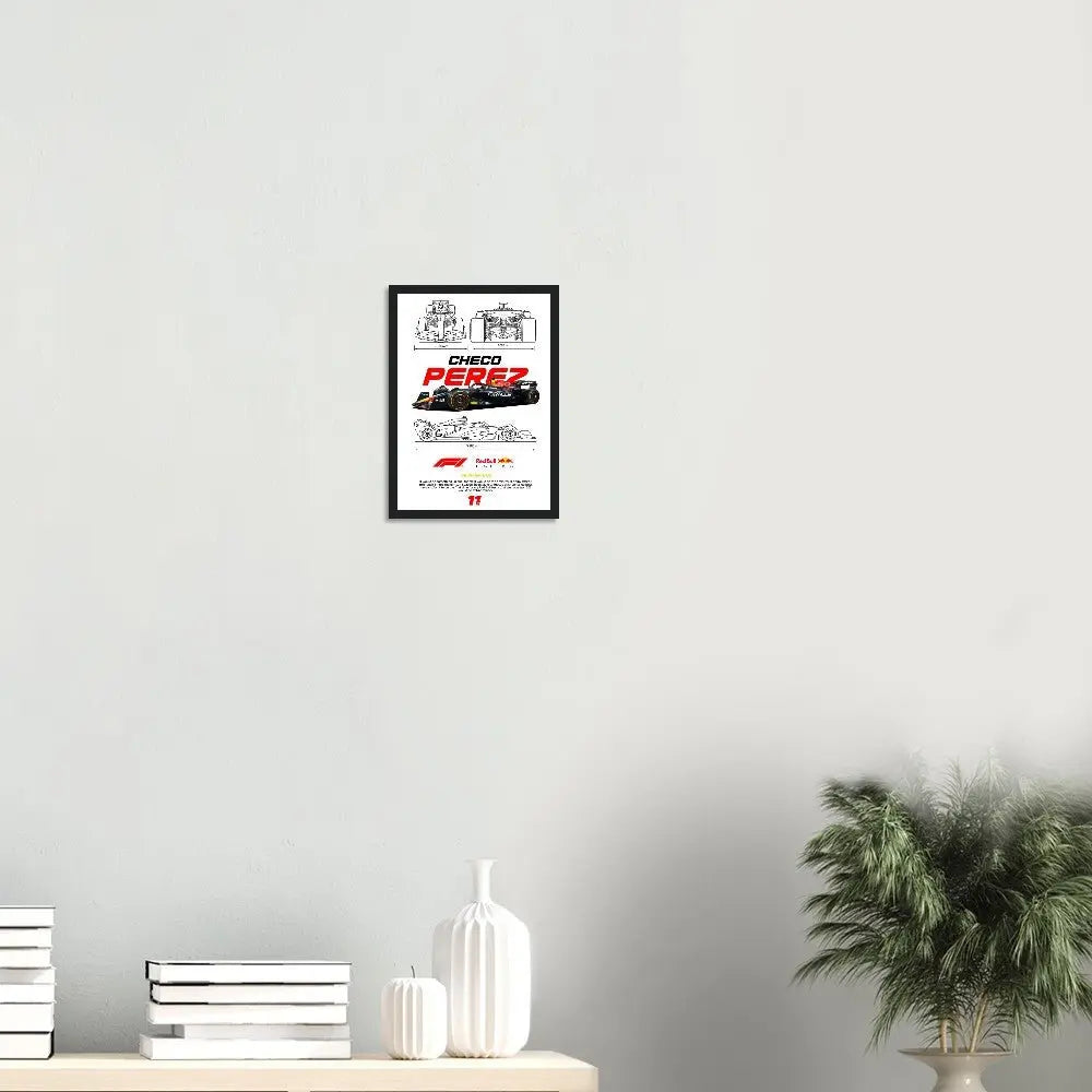 Sergio "Checo" Pérez's Red Bull F1 Car Classic Matte Paper Wooden Framed Poster, Formula 1 Racing Wall Art - Hustle and Soul