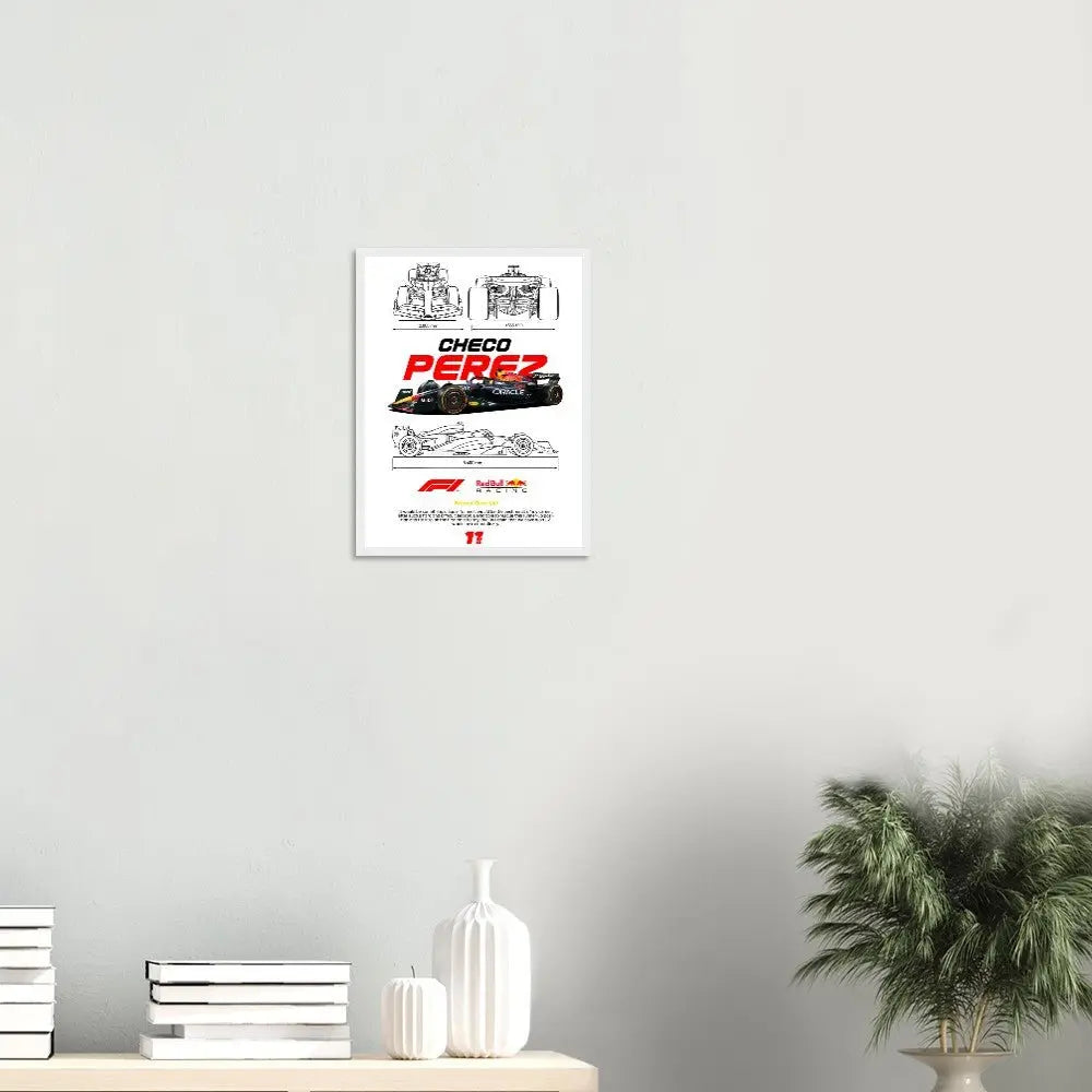 Sergio "Checo" Pérez's Red Bull F1 Car Classic Matte Paper Wooden Framed Poster, Formula 1 Racing Wall Art - Hustle and Soul