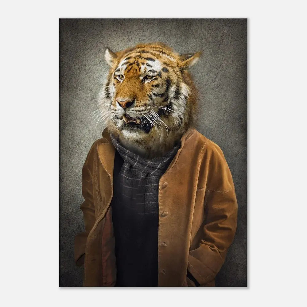 Sophisticated Tiger Portrait Canvas Wall Art, Dressed - Up Majestic Animal Print, Thick Frame Whimsical Decor for Home or Office - Hustle and Soul