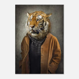 Sophisticated Tiger Portrait Canvas Wall Art, Dressed - Up Majestic Animal Print, Thick Frame Whimsical Decor for Home or Office - Hustle and Soul