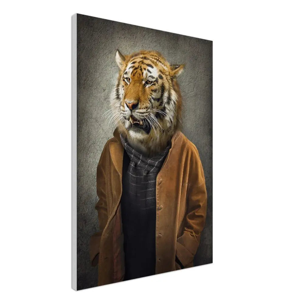 Sophisticated Tiger Portrait Canvas Wall Art, Dressed - Up Majestic Animal Print, Thick Frame Whimsical Decor for Home or Office - Hustle and Soul