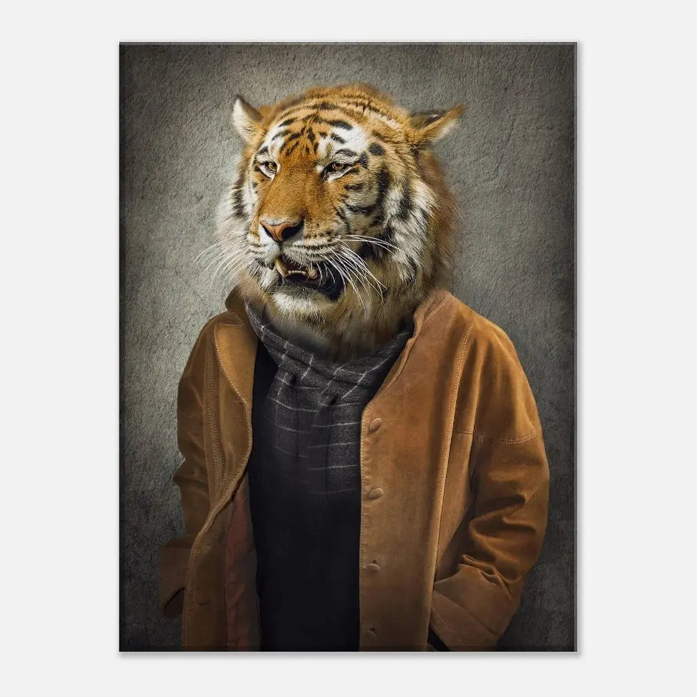 Sophisticated Tiger Portrait Canvas Wall Art, Dressed - Up Majestic Animal Print, Thick Frame Whimsical Decor for Home or Office - Hustle and Soul