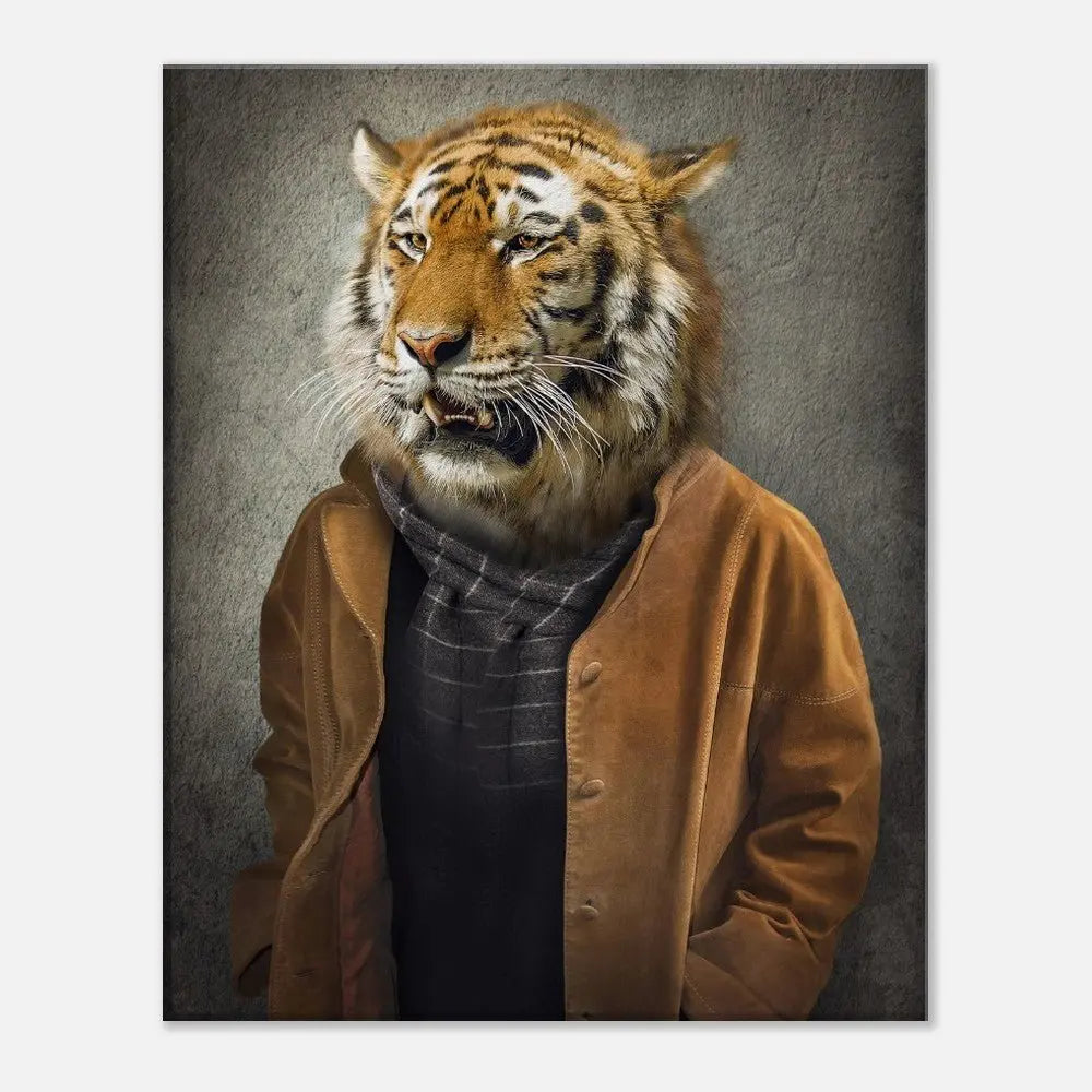 Sophisticated Tiger Portrait Canvas Wall Art, Dressed - Up Majestic Animal Print, Thick Frame Whimsical Decor for Home or Office - Hustle and Soul