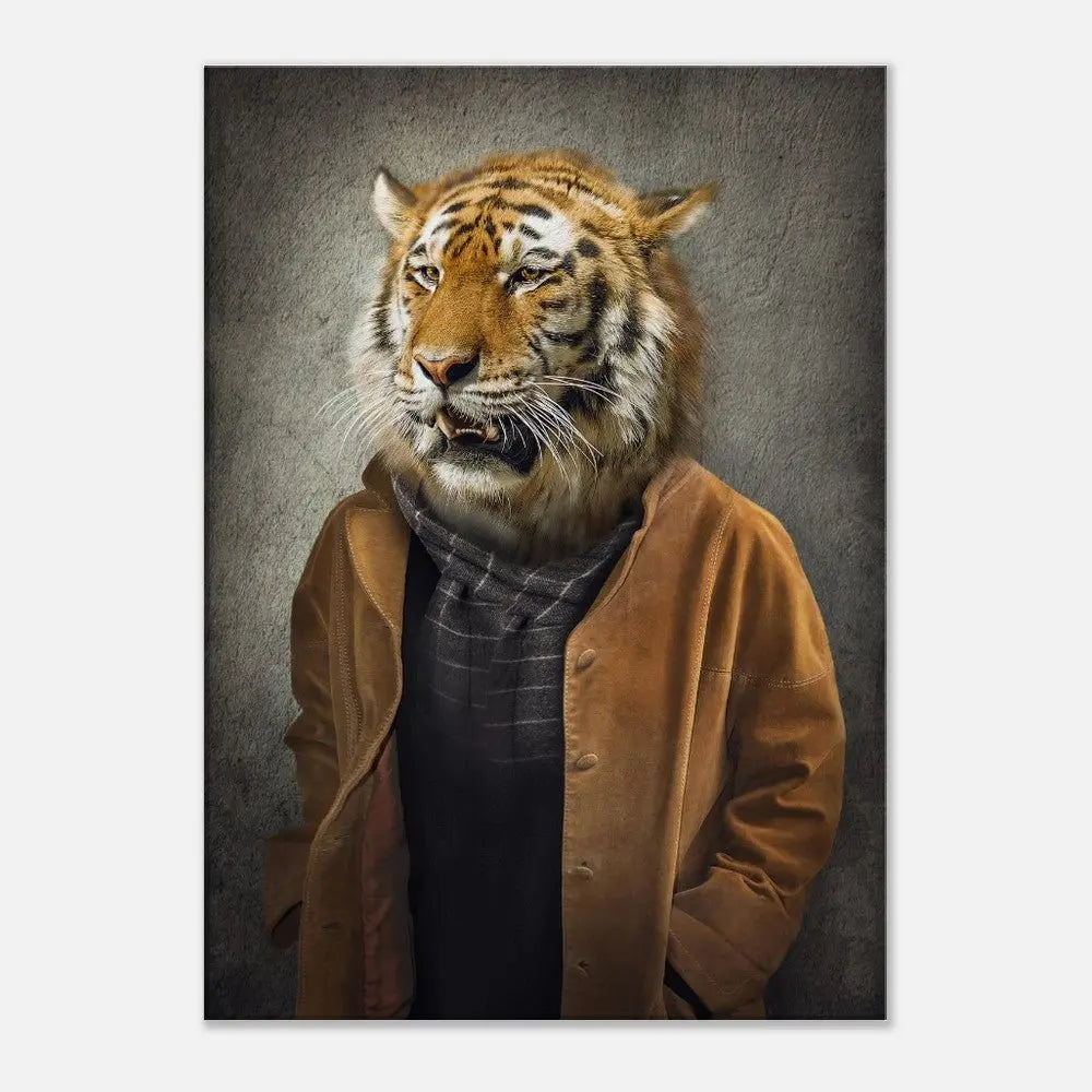 Sophisticated Tiger Portrait Canvas Wall Art, Dressed - Up Majestic Animal Print, Thick Frame Whimsical Decor for Home or Office - Hustle and Soul