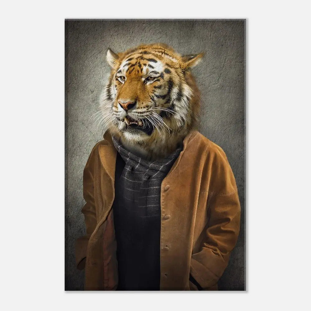 Sophisticated Tiger Portrait Canvas Wall Art, Dressed - Up Majestic Animal Print, Thick Frame Whimsical Decor for Home or Office - Hustle and Soul