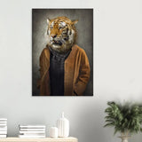 Sophisticated Tiger Portrait Canvas Wall Art, Dressed - Up Majestic Animal Print, Thick Frame Whimsical Decor for Home or Office - Hustle and Soul