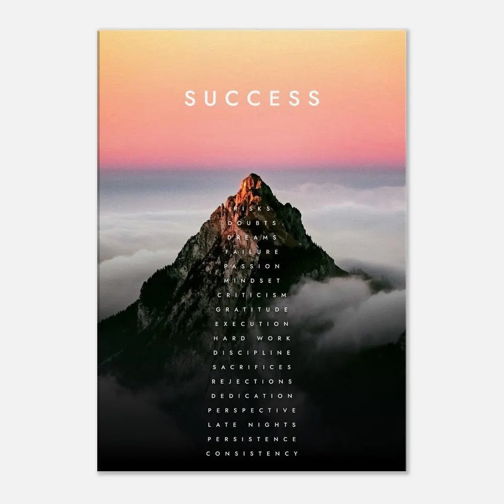 Success Mountain Motivational Canvas Wall Art, Inspirational Quote Canvas, Modern Home Decor, Perfect Gift for Ambitious Minds - Hustle and Soul
