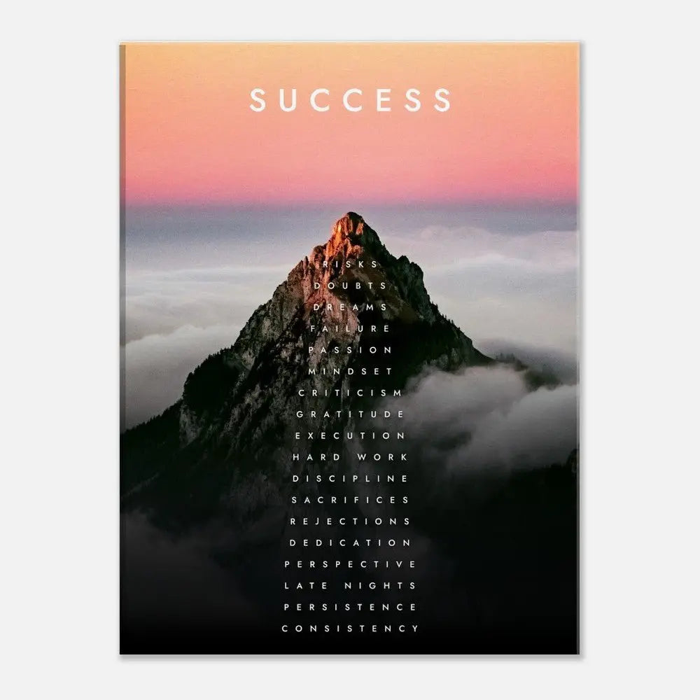 Success Mountain Motivational Canvas Wall Art, Inspirational Quote Canvas, Modern Home Decor, Perfect Gift for Ambitious Minds - Hustle and Soul