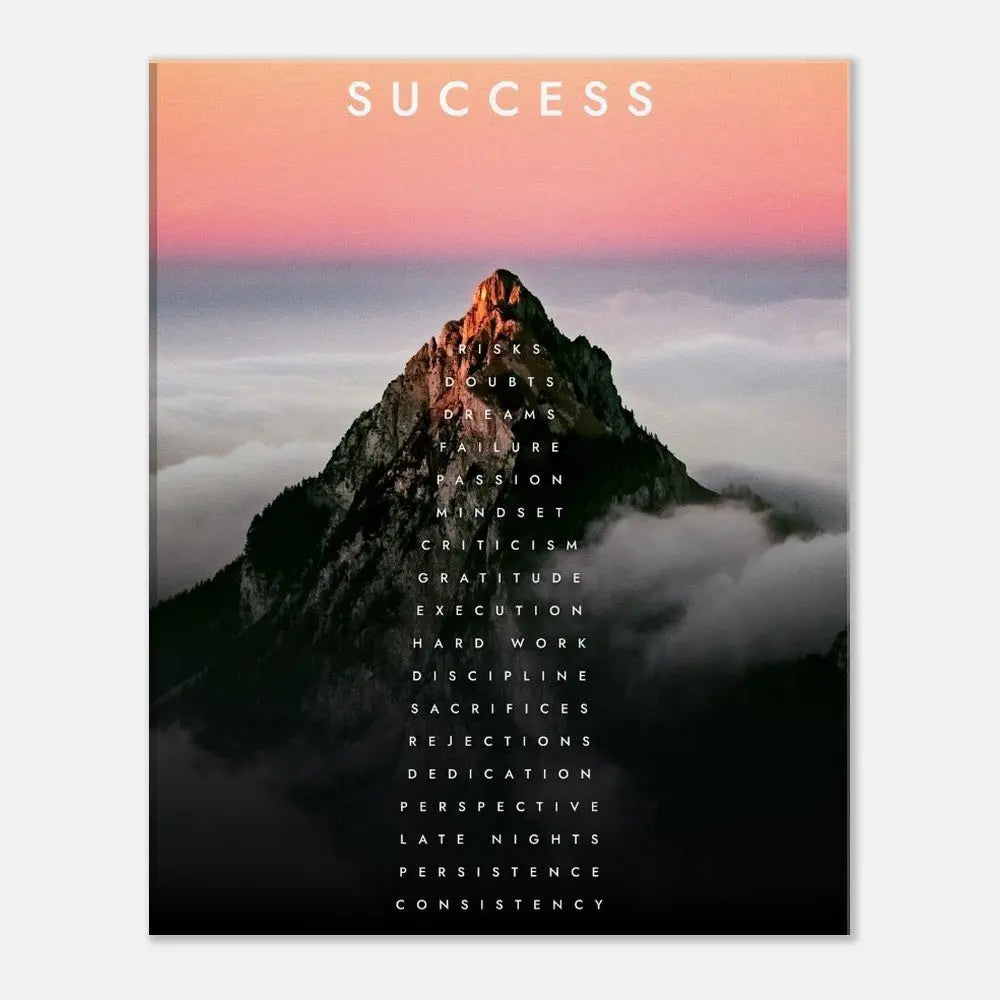 Success Mountain Motivational Canvas Wall Art, Inspirational Quote Canvas, Modern Home Decor, Perfect Gift for Ambitious Minds - Hustle and Soul