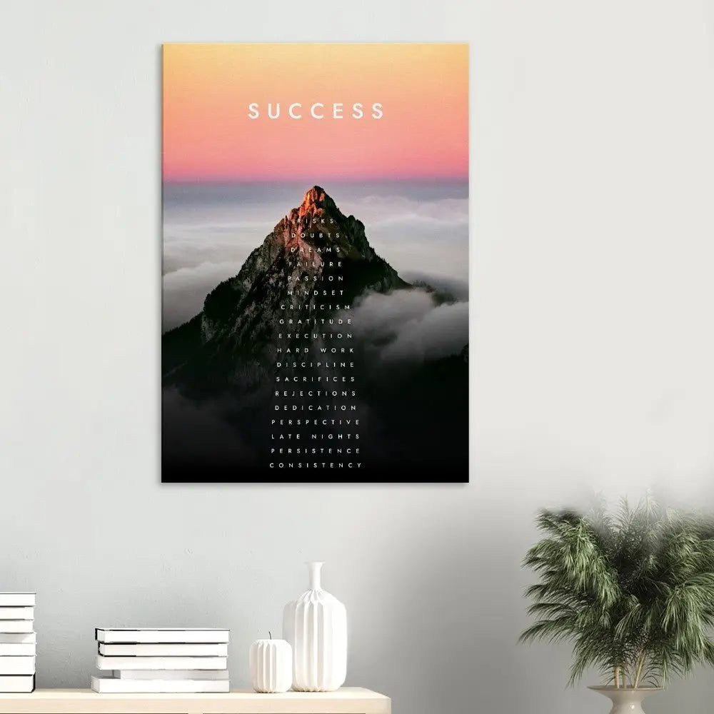 Success Mountain Motivational Canvas Wall Art, Inspirational Quote Canvas, Modern Home Decor, Perfect Gift for Ambitious Minds - Hustle and Soul