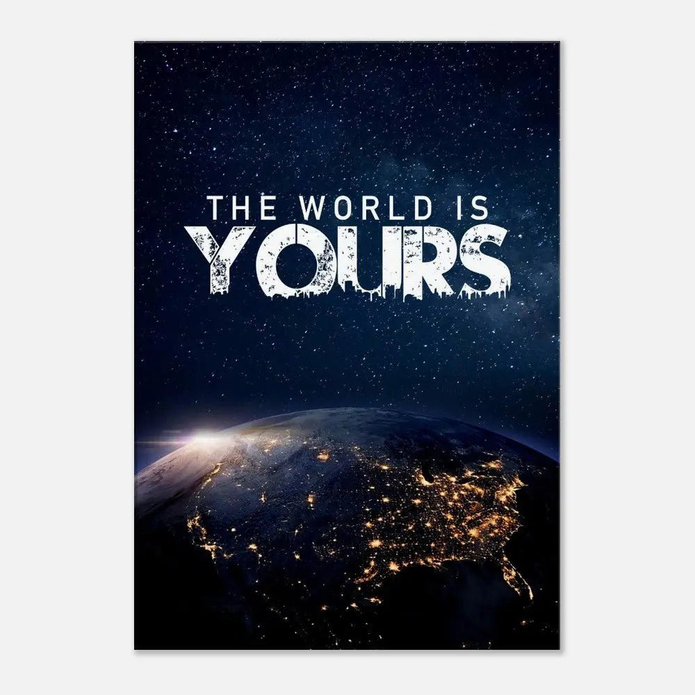 The World Is Yours motivational canvas print, angled detail view