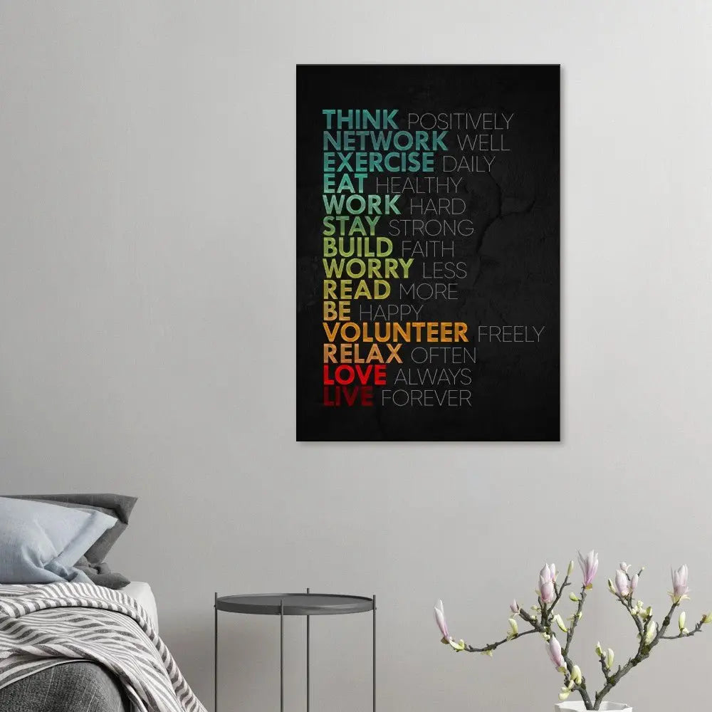 Think Positively, Exercise Daily, Eat Healthy, Motivational Canvas Wall Art, Inspirational Quote Decor - Hustle and Soul