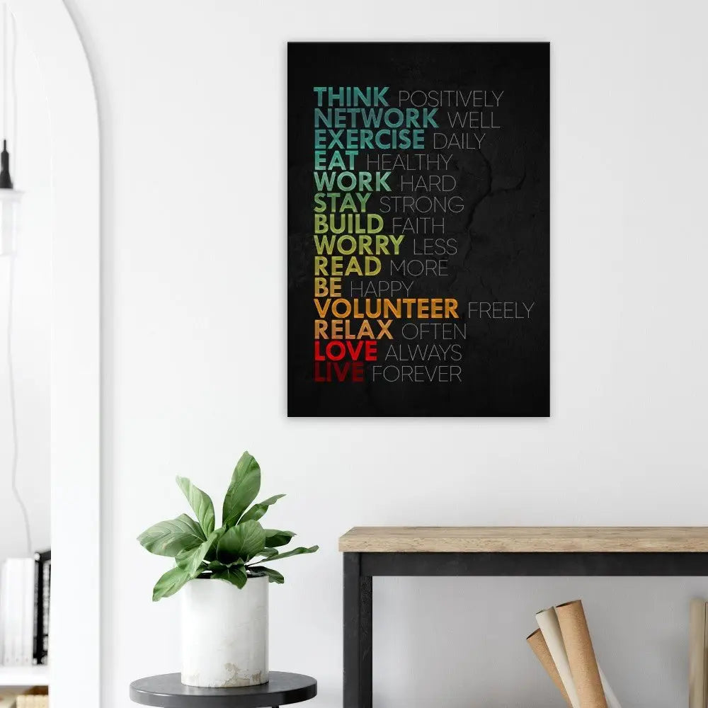 Think Positively, Exercise Daily, Eat Healthy, Motivational Canvas Wall Art, Inspirational Quote Decor - Hustle and Soul