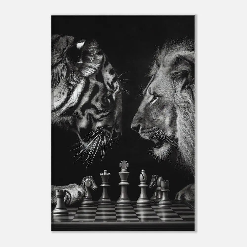 Tiger and Lion Chess Match Motivational Canvas Wall Art, Inspirational Quote Decor, Thick Frame Artistic Decor for Home or Office - Hustle and Soul