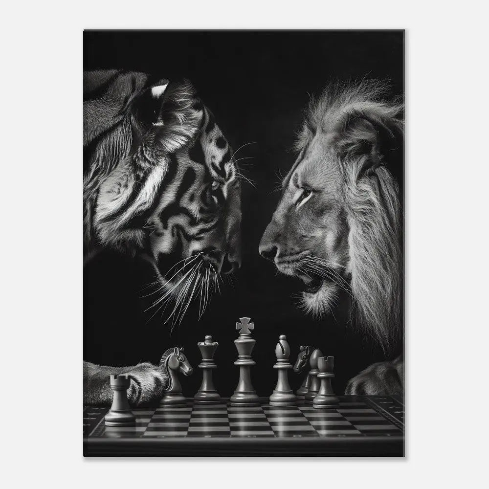 Tiger and Lion Chess Match Motivational Canvas Wall Art, Inspirational Quote Decor, Thick Frame Artistic Decor for Home or Office - Hustle and Soul