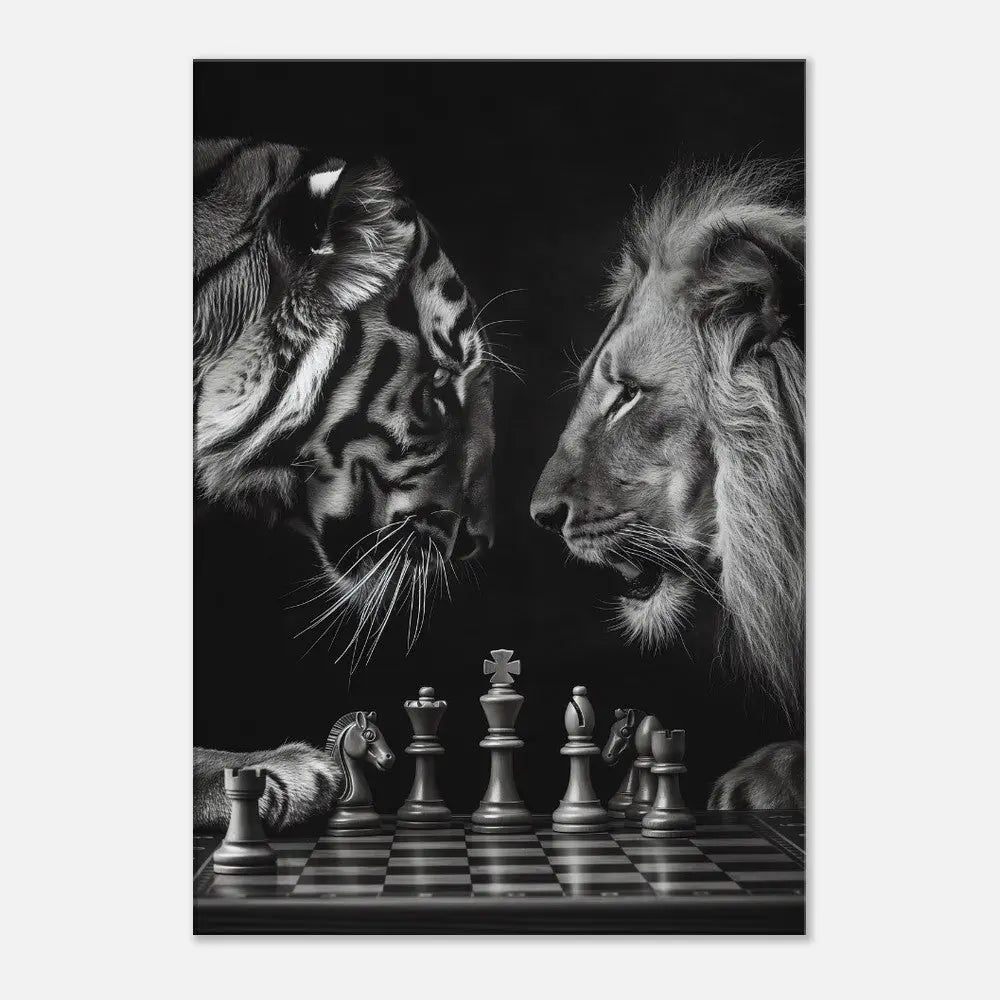 Tiger and Lion Chess Match Motivational Canvas Wall Art, Inspirational Quote Decor, Thick Frame Artistic Decor for Home or Office - Hustle and Soul