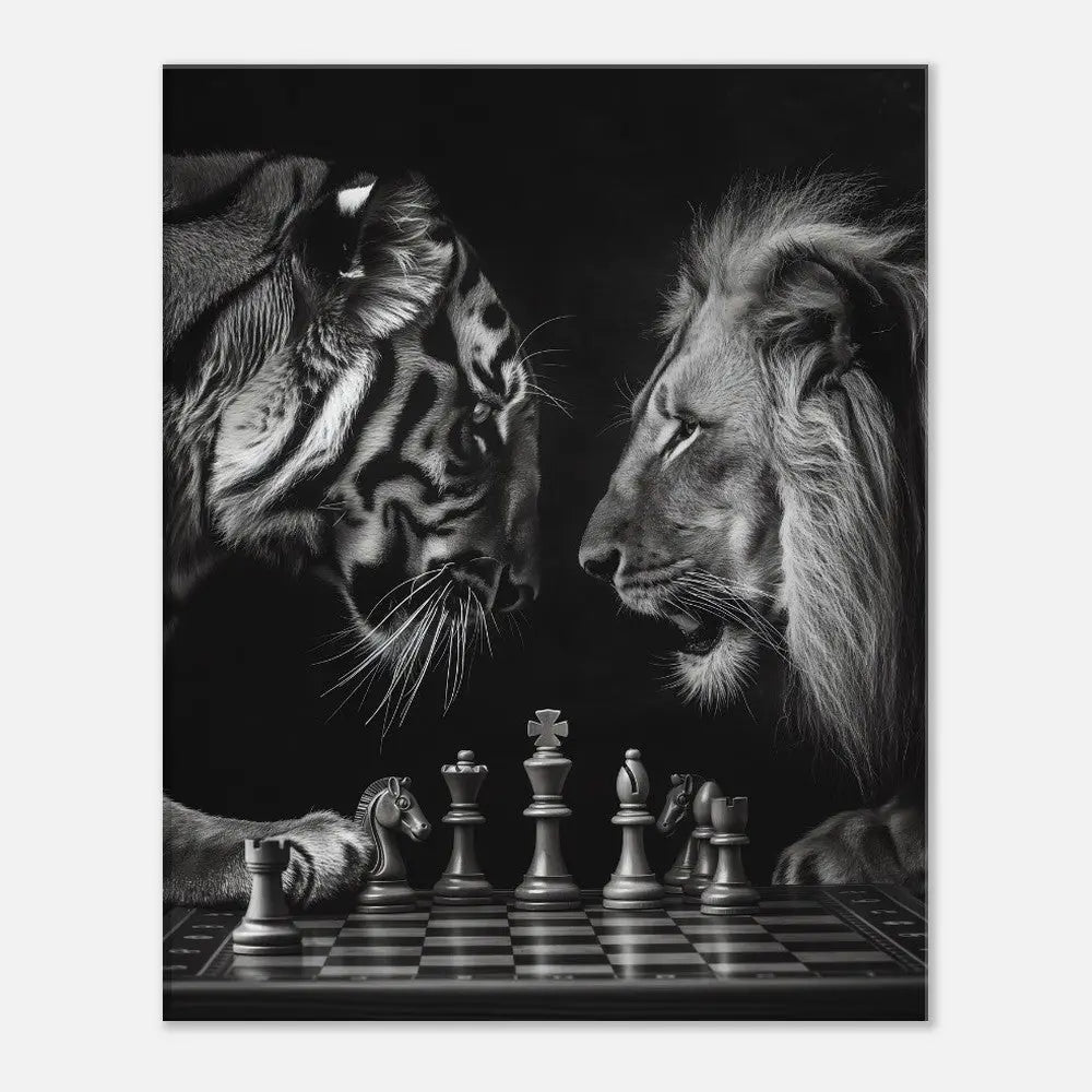 Tiger and Lion Chess Match Motivational Canvas Wall Art, Inspirational Quote Decor, Thick Frame Artistic Decor for Home or Office - Hustle and Soul