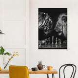 Tiger and Lion Chess Match Motivational Canvas Wall Art, Inspirational Quote Decor, Thick Frame Artistic Decor for Home or Office - Hustle and Soul
