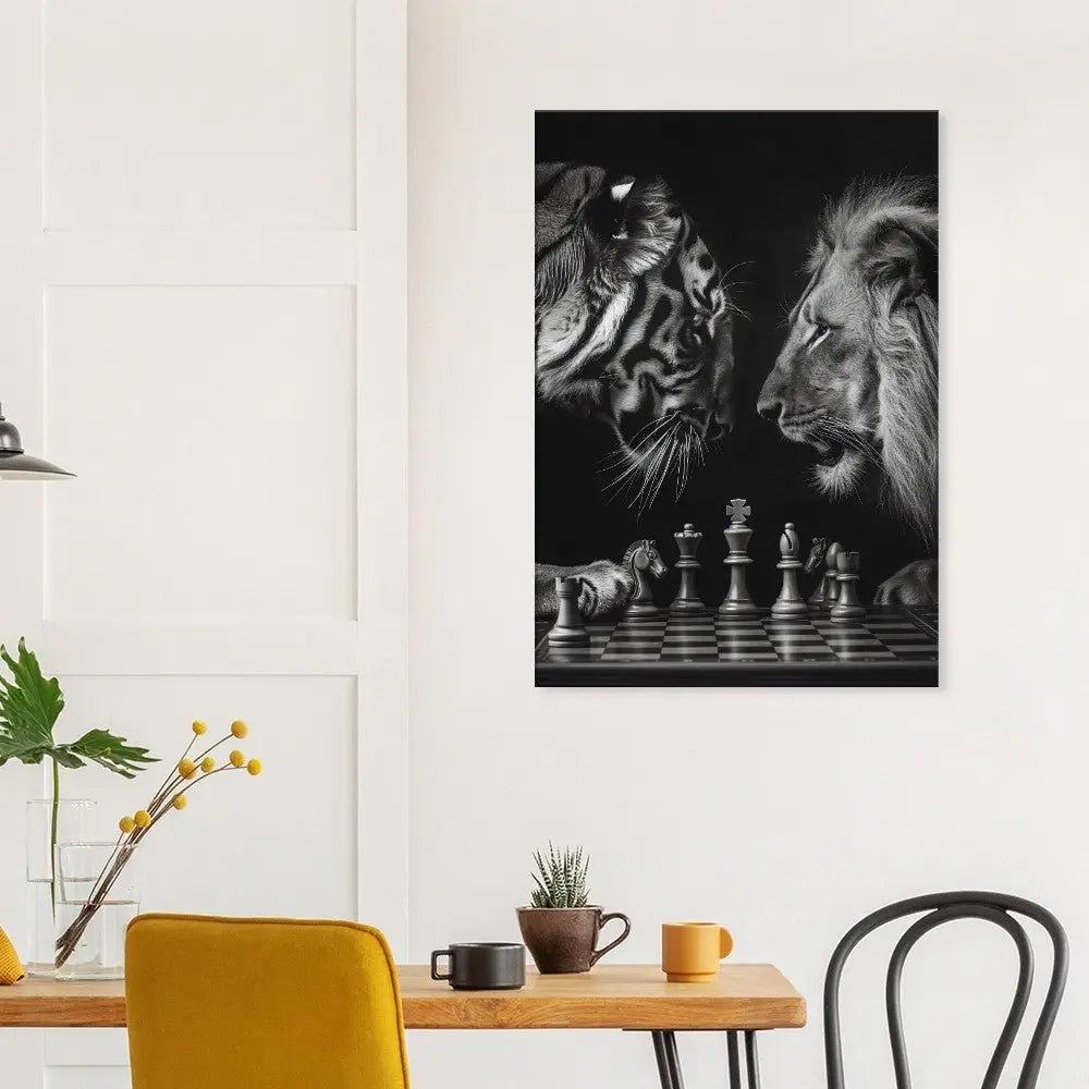 Tiger and Lion Chess Match Motivational Canvas Wall Art, Inspirational Quote Decor, Thick Frame Artistic Decor for Home or Office - Hustle and Soul