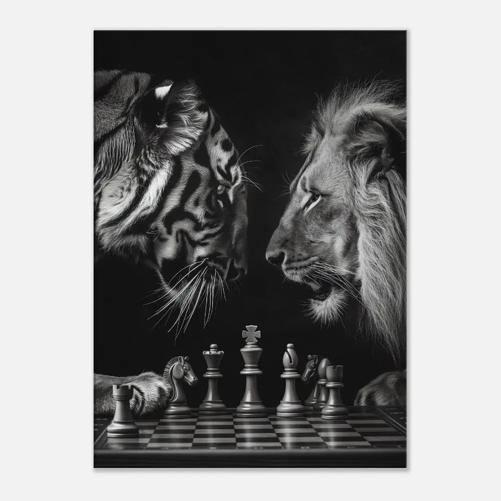 Tiger and Lion Chess Match Motivational Canvas Wall Art, Inspirational Quote Decor, Thick Frame Artistic Decor for Home or Office - Hustle and Soul