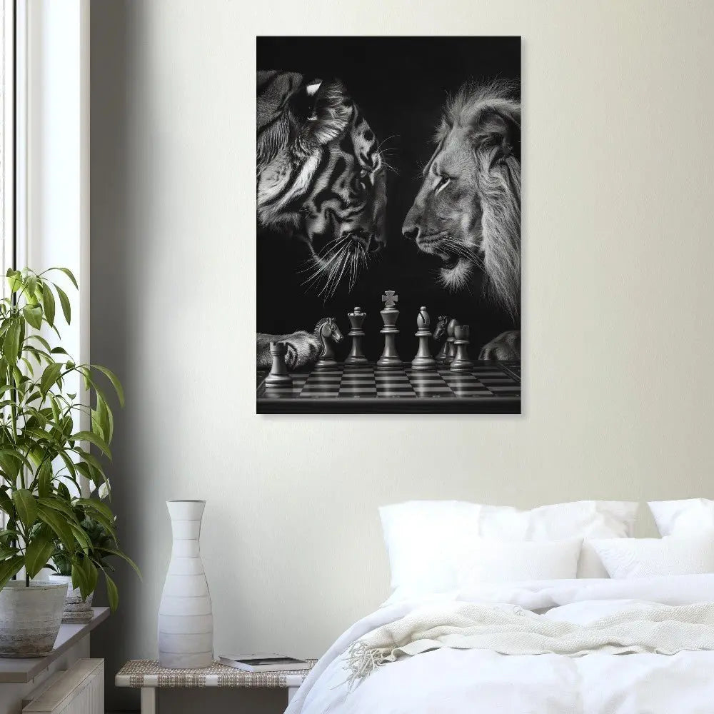 Tiger and Lion Chess Match Motivational Canvas Wall Art, Inspirational Quote Decor, Thick Frame Artistic Decor for Home or Office - Hustle and Soul