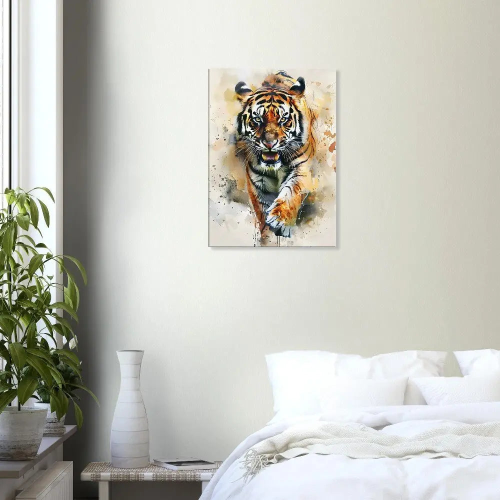 Tiger Wall Canvas Print, Watercolour Tiger Artwork, Majestic Animal Wall Art with Thick Frame - Hustle and Soul