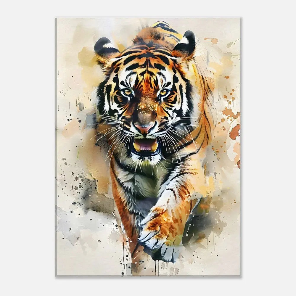 Tiger Wall Canvas Print, Watercolour Tiger Artwork, Majestic Animal Wall Art with Thick Frame - Hustle and Soul