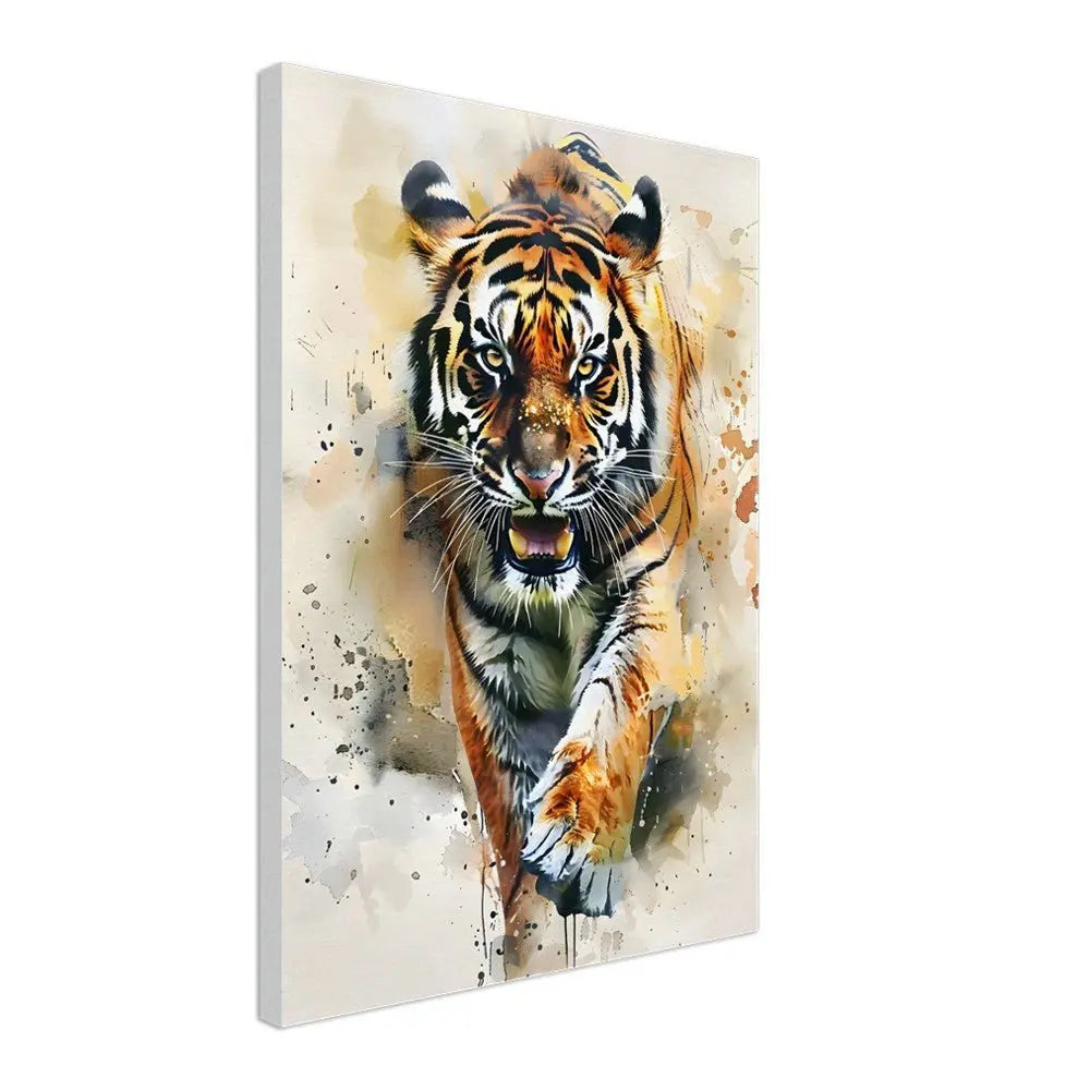 Tiger Wall Canvas Print, Watercolour Tiger Artwork, Majestic Animal Wall Art with Thick Frame - Hustle and Soul