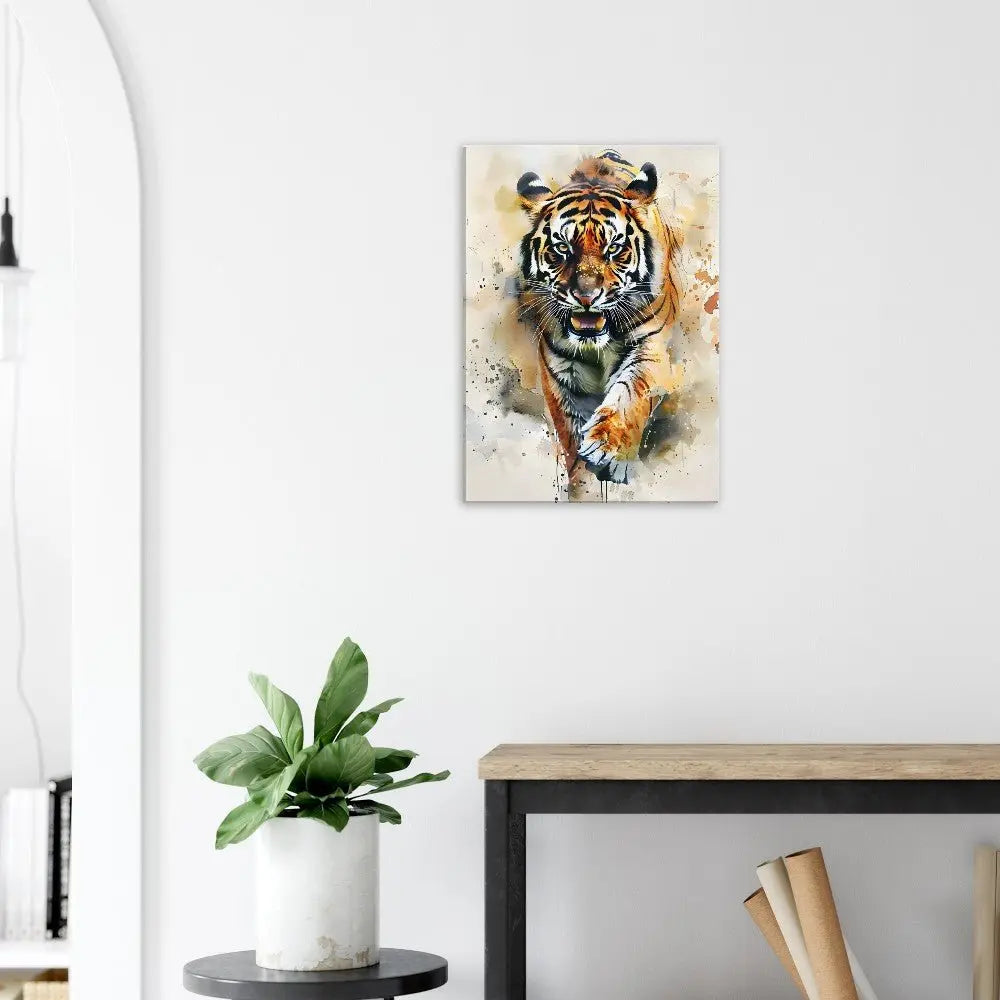 Tiger Wall Canvas Print, Watercolour Tiger Artwork, Majestic Animal Wall Art with Thick Frame - Hustle and Soul