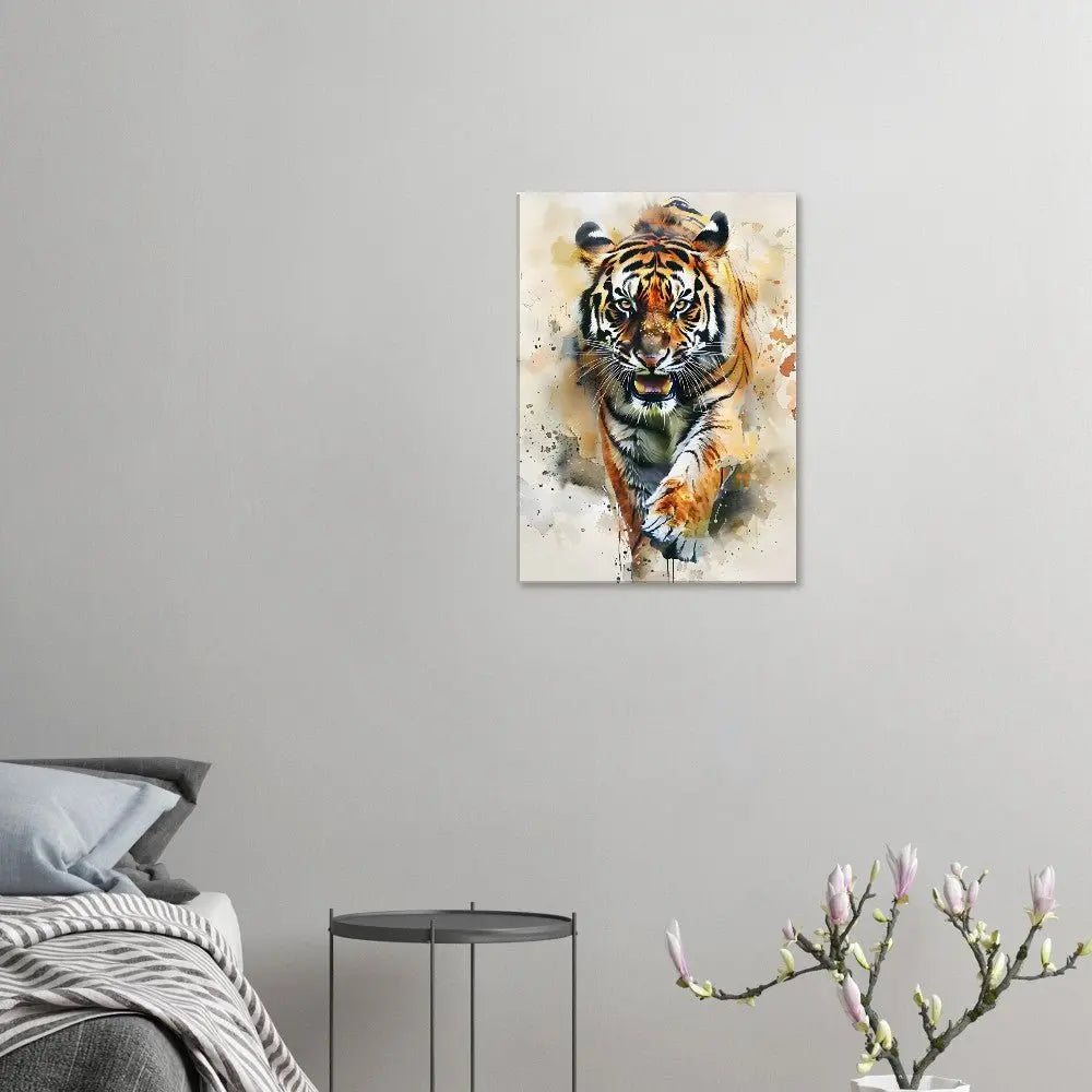 Tiger Wall Canvas Print, Watercolour Tiger Artwork, Majestic Animal Wall Art with Thick Frame - Hustle and Soul